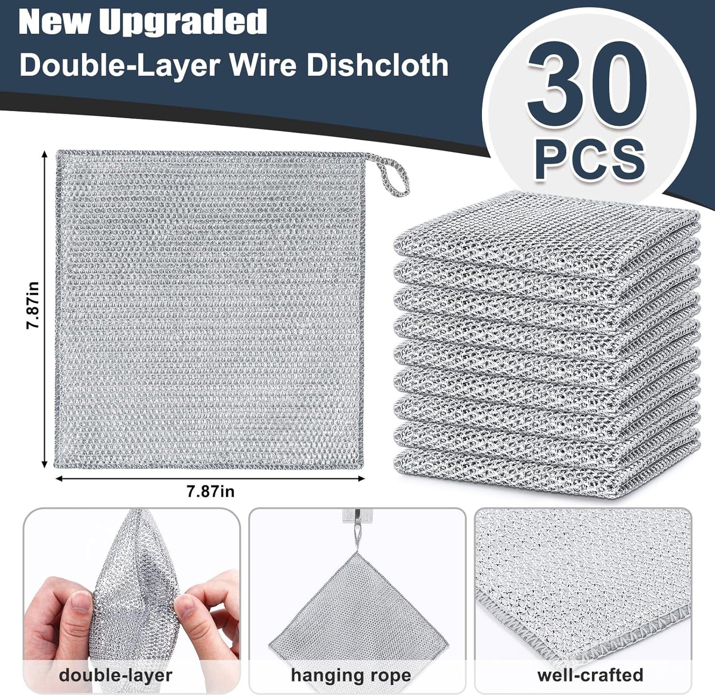 Navona 12 Pcs New Upgrade Steel Wire Dishcloth,Triple-Layer Steel Wire Cleaning Cloth,Powerful Cleaning Non-Scratch Wire Dishcloth Rag for Cookware, Sinks, Dishes, Stove Tops