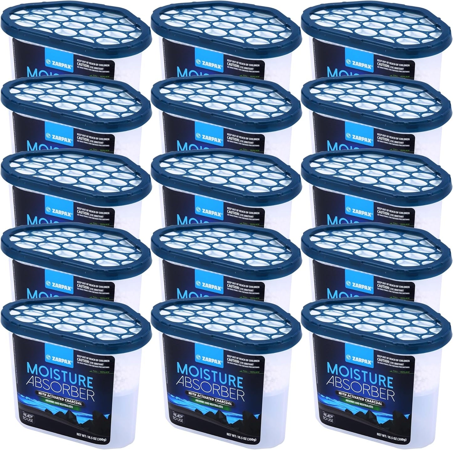 ZARPAX Moisture Absorber Activated Charcoal 10.5 oz/300g | Removes Moisture, Damp, Humidity & Odors | Odor Absorber | Moisture Trap for Bathroom, Closet, Kitchen & Small Spaces | Set of 6