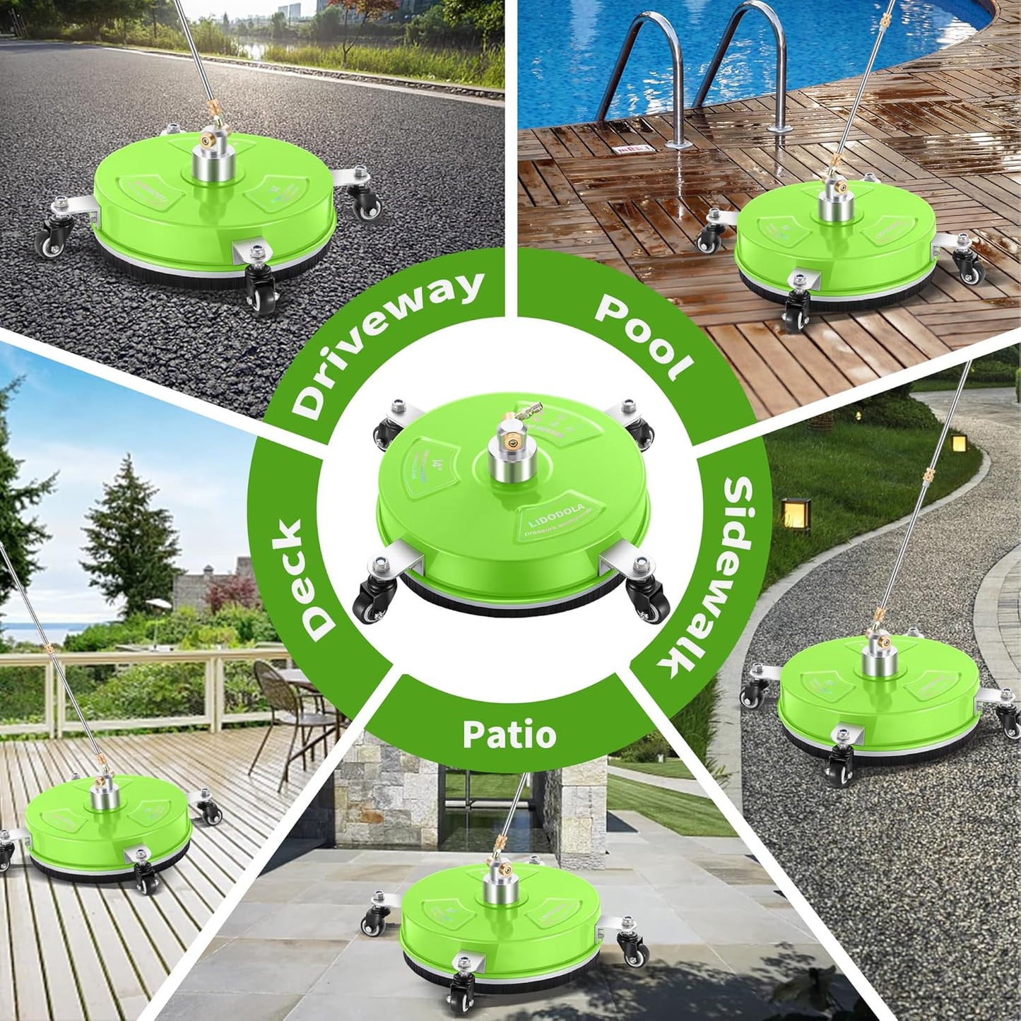 14" Pressure Washer Surface Cleaner with 4 Wheels - Stainless Steel Surface Cleaner for Pressure Washer Attachment for Concrete, Patio, Sidewalk, Deck and Driveways - PWS14