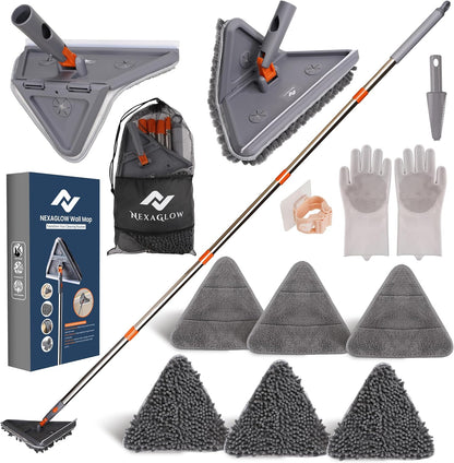 80" Extendable Wall Cleaner Mop with Rotating Head | 3-in-1 Adjustable Wall Mop with Microfiber Pads & Gloves | 360° Wall Cleaner with Long Handle for Windows, Floors & Baseboards