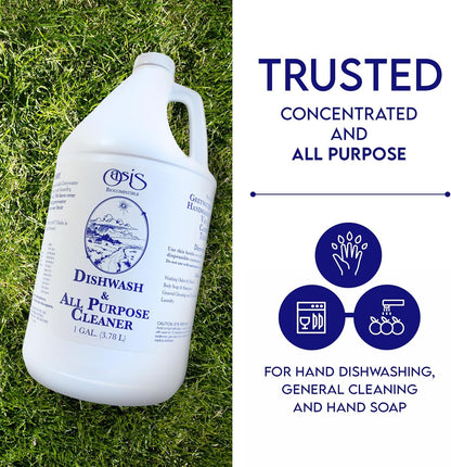 Oasis Biocompatible Dish Soap Liquid & All Purpose Cleaner - Reuse Greywater for Plants - Clean, Safe, Concentrated, Grey Water Friendly, Sodium-Free, Biodegrades Into Plant Nutrients - 1 Gallon
