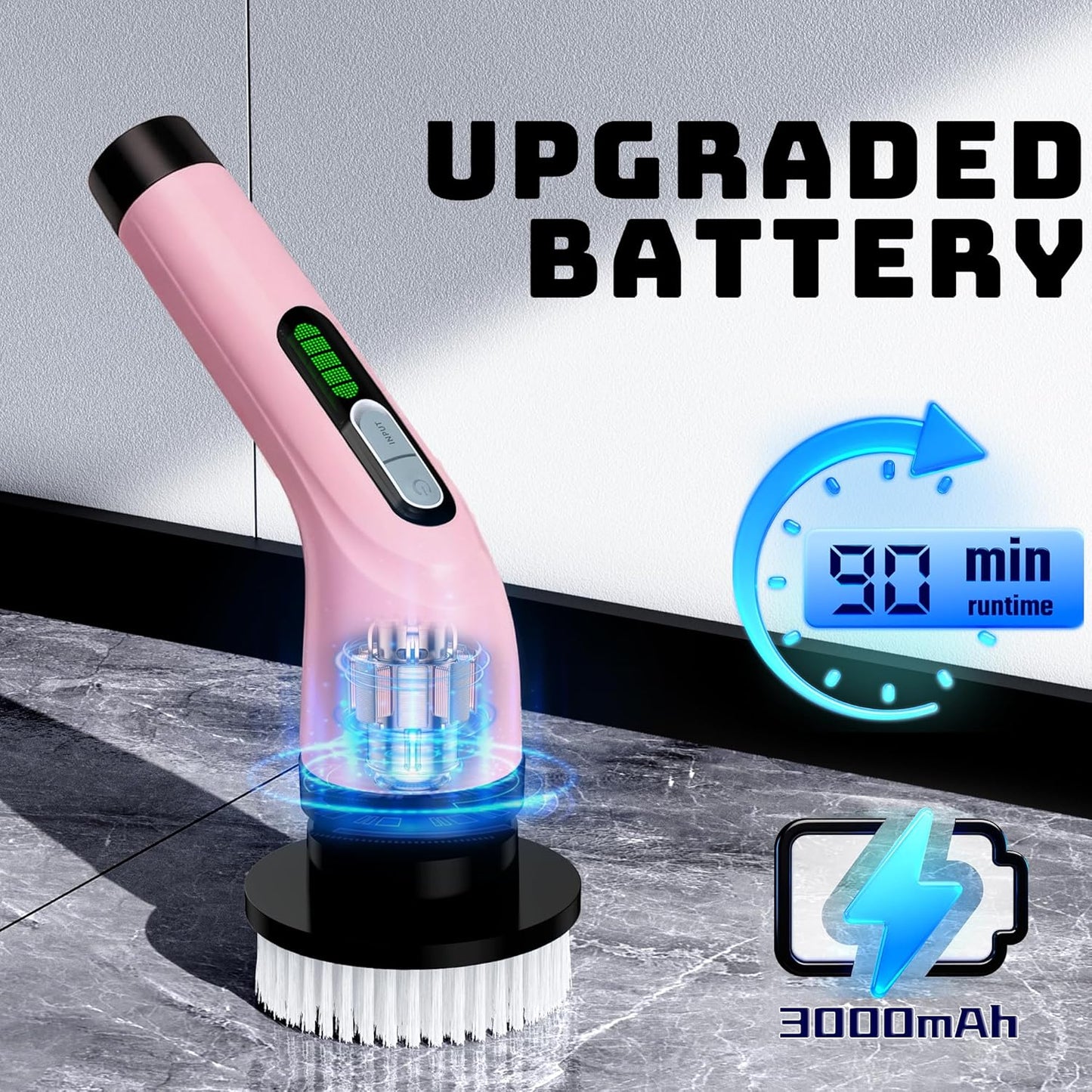 Electric Spin Scrubber for Bathroom: Shower Scrubber with Long Handle, Dual Speed Cordless Power Cleaning Scrub, 7 Brush Heads, IPX7 Waterproof Heavy Duty Cleaner Tools for Tub Tile Grout Wall