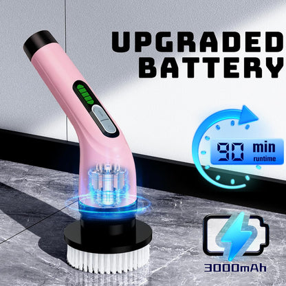 Electric Spin Scrubber for Bathroom: Shower Scrubber with Long Handle, Dual Speed Cordless Power Cleaning Scrub, 7 Brush Heads, IPX7 Waterproof Heavy Duty Cleaner Tools for Tub Tile Grout Wall