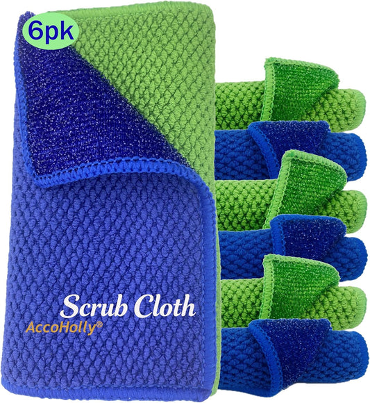 12-Pack Reusable, Scrub Dish Cloth –Non-Scratch Microfiber Scrubber, Planet-Friendly, Easy Rinsing, Quick Dry, Dishwasher Safe Cloth for Kitchen & Household, 6 x 6 Inch, Blue & Green Assorted