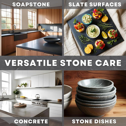 Rhino Wax Soapstone Ultimate Care Kit - Soapstone Wax, Soap-Stone Oil, Stone Spray Cleaner, Scraper, Large Applicator, 3 Microfiber Cloths - Complete Protection for Stones Surfaces - Made in USA