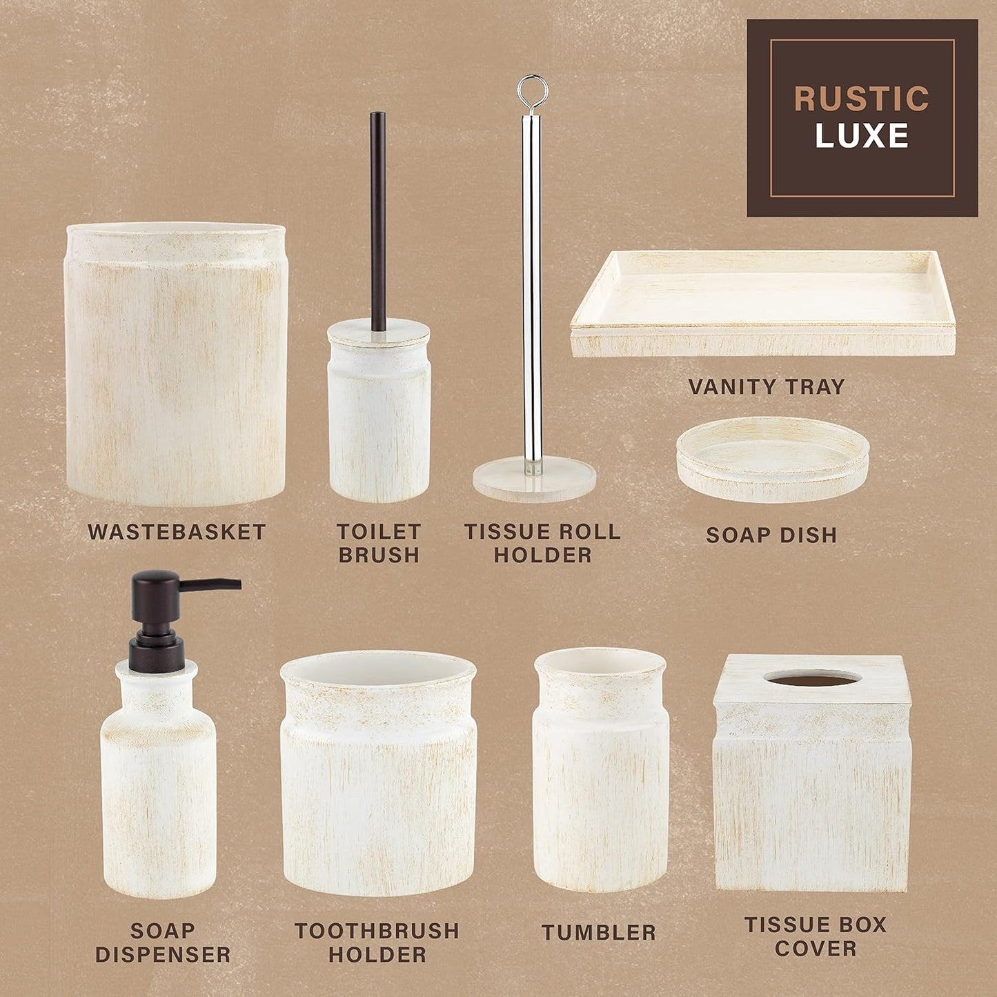 Creative Scents Rustic Luxe Toilet Brush and Holder Set - Beige Toilet Bowl Cleaner Brush with Strong Metal Handle - Long Bristles Toilet Bowl Brush and Holder - Rustic Farmhouse Decor