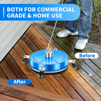 14" Pressure Washer Surface Cleaner with 4 Wheels - Stainless Steel Surface Cleaner for Pressure Washer Attachment for Concrete, Patio, Sidewalk, Deck and Driveways - PWS14