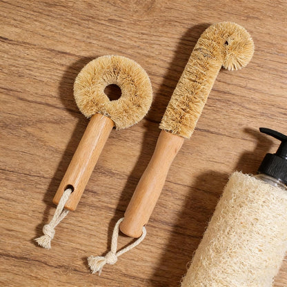 Cactus Bottle Brush Set, 2PCS-Eco-Friendly with Natural Wood Handle & Cactus Fiber Bristles for Deep Cleaning Bottles, Pans, and Kitchen Dishes