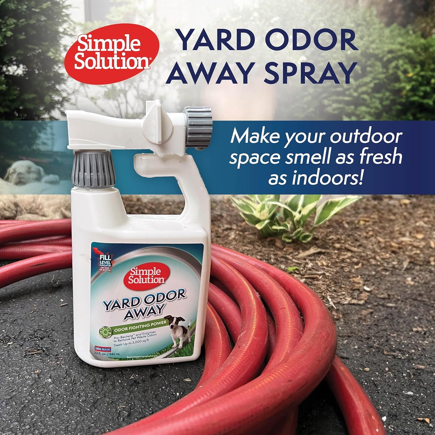 Simple Solution Yard Odor Eliminator Spray, Outdoor Pet Odor Remover, Lawn Deodorizer, Dog Urine Neutralizer, Enzyme Cleaner for Artificial Grass, Kennels, Patios, Decks, and Backyard Surfaces, 32oz