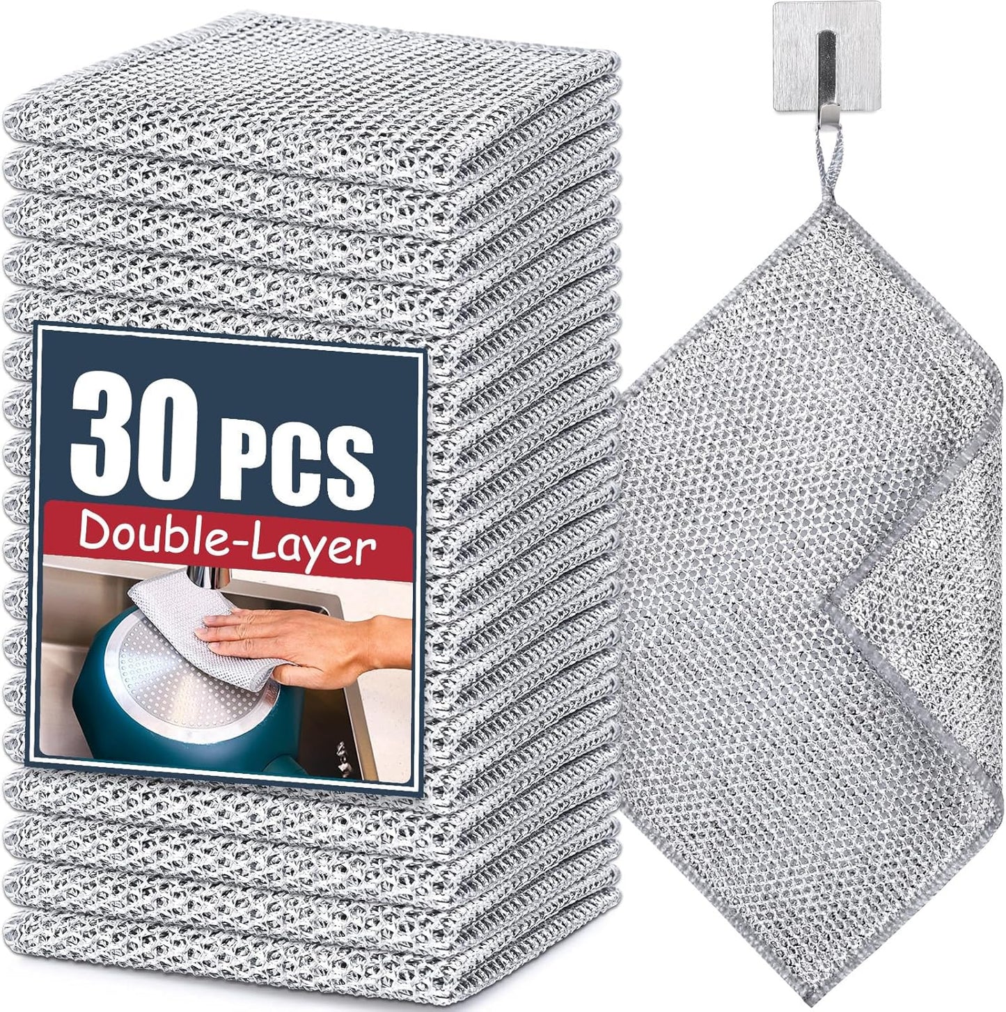 Navona 12 Pcs New Upgrade Steel Wire Dishcloth,Triple-Layer Steel Wire Cleaning Cloth,Powerful Cleaning Non-Scratch Wire Dishcloth Rag for Cookware, Sinks, Dishes, Stove Tops