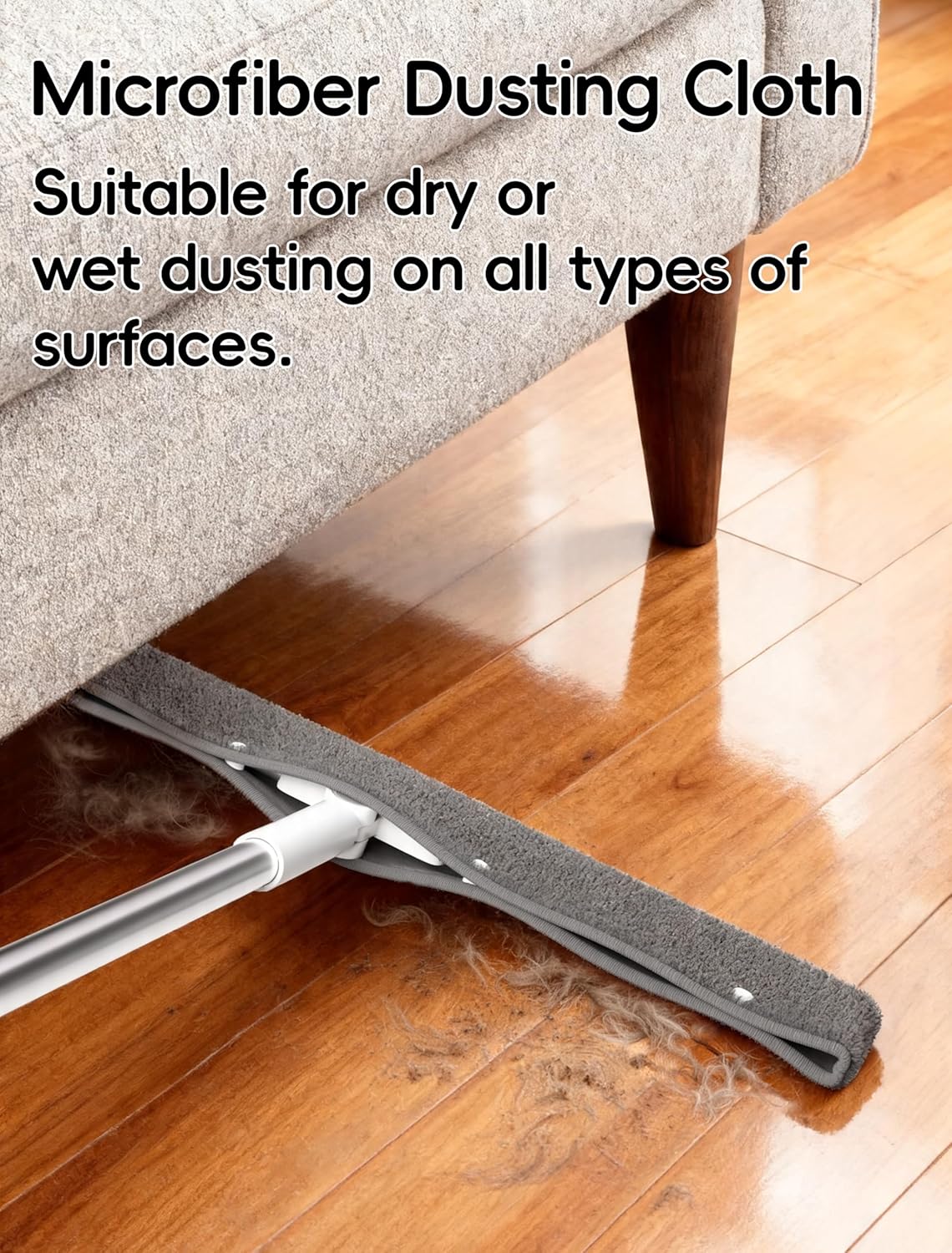 Floor Squeegee Broom with Long Handle, Heavy Duty Rubber Squeegee Kit with 2 Replacement Heads & 1 Cloth, Scrubber for Tile Floor, Garage, Concrete (3-in-1 Set)