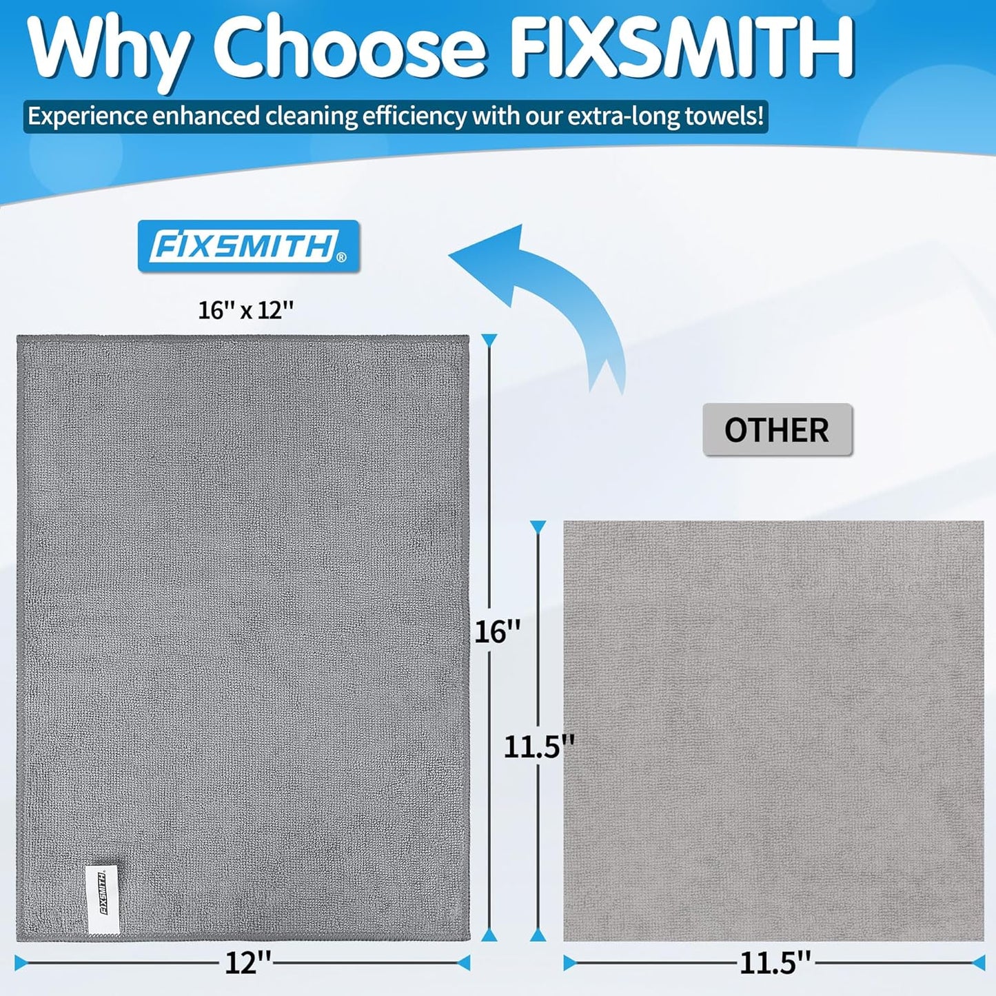 FIXSMITH Microfiber Cleaning Cloth - Pack of 8, Size: 12 x 16 in, Multi-Functional Cleaning Towels, Highly Absorbent Cleaning Rags, Lint-Free, Streak-Free Cleaning Cloths for Car Kitchen Home