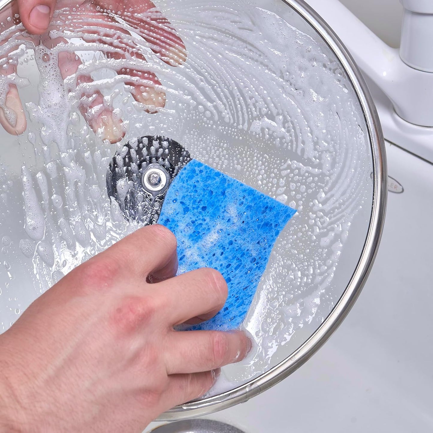 Non-Scratch Cellulose Sponge Kitchen Scrub Sponge with Scouring Pad Set, Good for Non-Stick Cookware Frying Pan, Pot, Counter Top, Sink Scrubbing, Kitchen Scrubbers, Pack of 2, (Red/Pink)