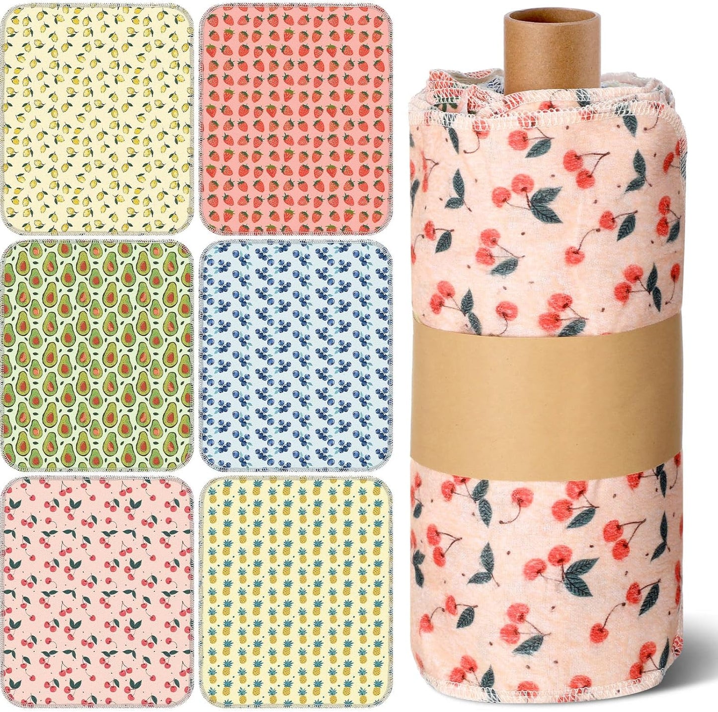Redbaker 30 Pcs Reusable Paper Towels Rolls Kitchen Towels Bulk Washable Paperless Cloth Cotton Hand Napkins with Cardboard Reusable Napkins for Kitchen Bathroom(Floral,10 x 12 in)