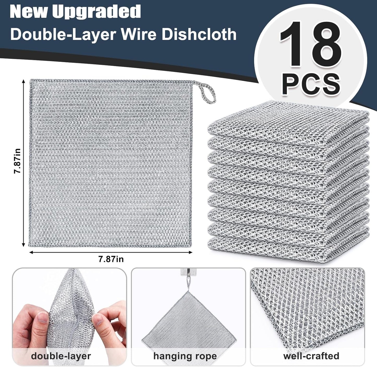 Navona 12 Pcs New Upgrade Steel Wire Dishcloth,Triple-Layer Steel Wire Cleaning Cloth,Powerful Cleaning Non-Scratch Wire Dishcloth Rag for Cookware, Sinks, Dishes, Stove Tops