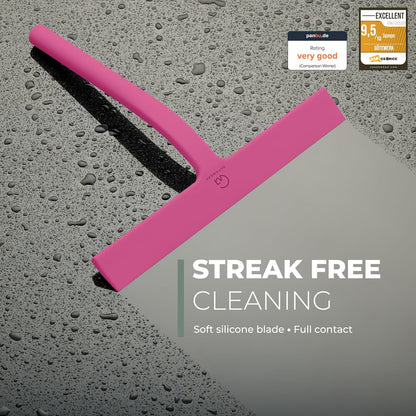 GÜTEWERK Silicone Shower Squeegee for Glass Doors & Mirrors with Stainless Steel Core, Streak-Free & No-Squeak Window Cleaning, 3-in-1 No-Drill Mount (Hook/Suction/Adhesive), Black, 9''