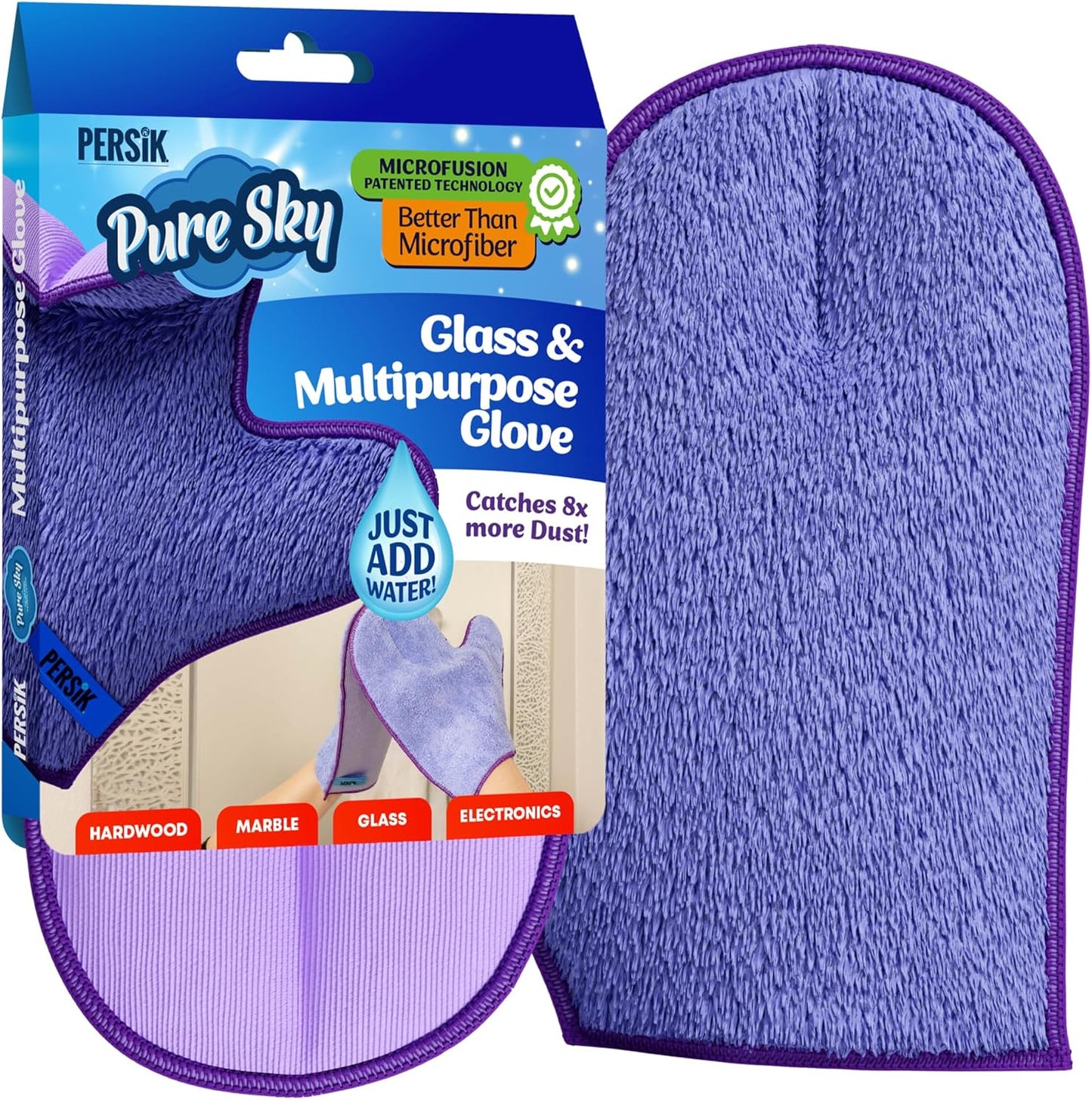 persik Pure-Sky Microfiber Glove Dusting Mitt - Ultra Microfiber Cleaning Cloth Glove - JUST ADD Water No Detergents Needed - Use for Cleaning Furniture, Home