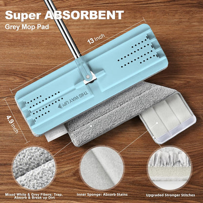 JOYMOOP Flat Mops, Microfiber Mop for Floor Cleaning and Wall Cleaner, 50" Mop Handle with Flexible 13" Flat Head with a Microfiber Mop Pad - White