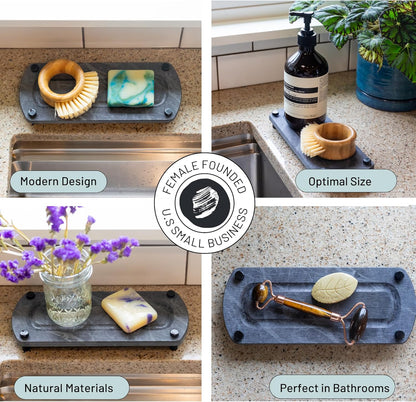 Premium Sink Caddy – Water-Absorbing Diatomaceous Earth Tray for Sink, Elevated Stainless Steel Feet, Non-Toxic, Fast-Drying, Kitchen or Bathroom