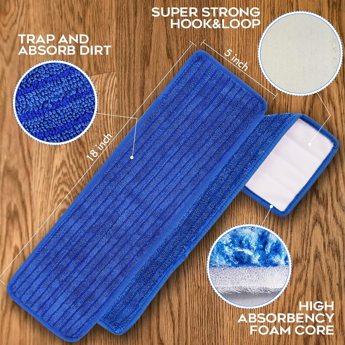 Matthew 18'' 36Pcs Microfiber Spray Mop Replacement Pads Heads for Wet Dry Floors Reusable Home Commercial Cleaning Refills,Machine Washable Fits Compatible with Bona Mop&Most Spray Mops Blue