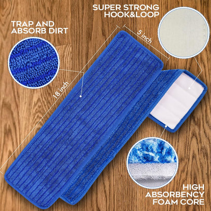 Matthew 18'' 36Pcs Microfiber Spray Mop Replacement Pads Heads for Wet Dry Floors Reusable Home Commercial Cleaning Refills,Machine Washable Fits Compatible with Bona Mop&Most Spray Mops Blue