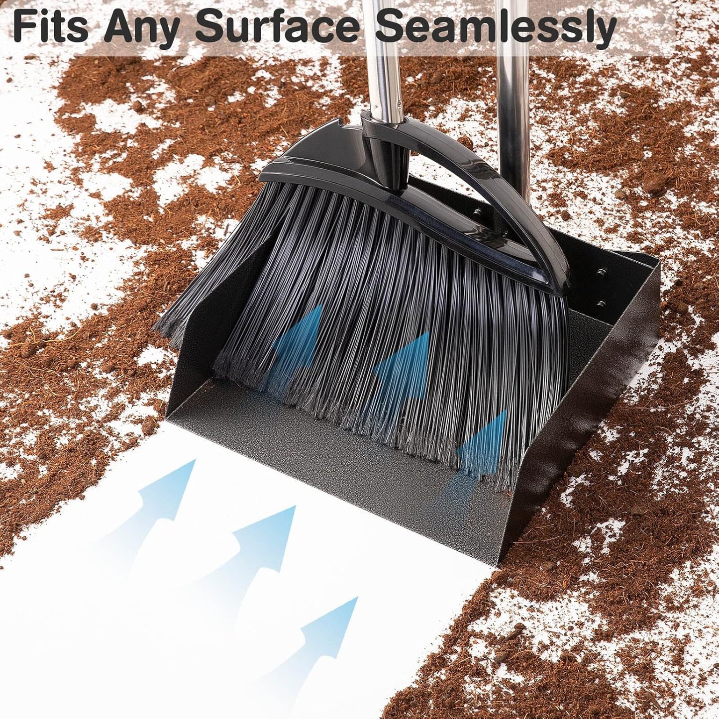 Yangbaga Long Handled Dust Pan and Broom Set for Home,Heavy Duty Metal Dustpans and Brooms,Upright Stand Up Design,54"Outdoor Broom and 38" Dustpan Combo for,Lobby Floor, Yard,Home Kitchen Office Use