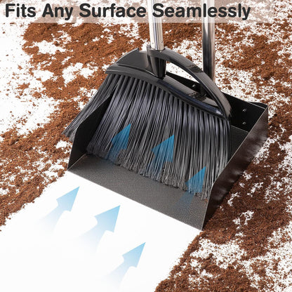 Yangbaga Long Handled Dust Pan and Broom Set for Home,Heavy Duty Metal Dustpans and Brooms,Upright Stand Up Design,54"Outdoor Broom and 38" Dustpan Combo for,Lobby Floor, Yard,Home Kitchen Office Use
