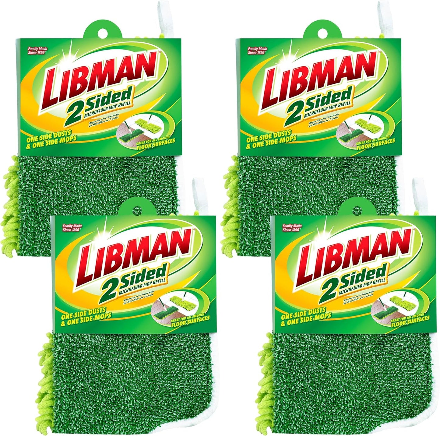 Libman 18" 2-Sided Microfiber Dust Mop, Double Sided Dry Wet Mops for Floor Cleaning, Hardwood, Laminate, Tile Cleaner, 360 Degree Swivel Head, 49” Long Handle