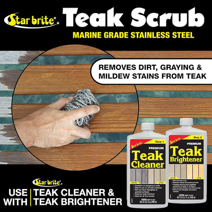 STAR BRITE Marine-Grade Stainless Steel Scrub Scouring Pad Scrubber - Refinish Wood Furniture & Boat Teak