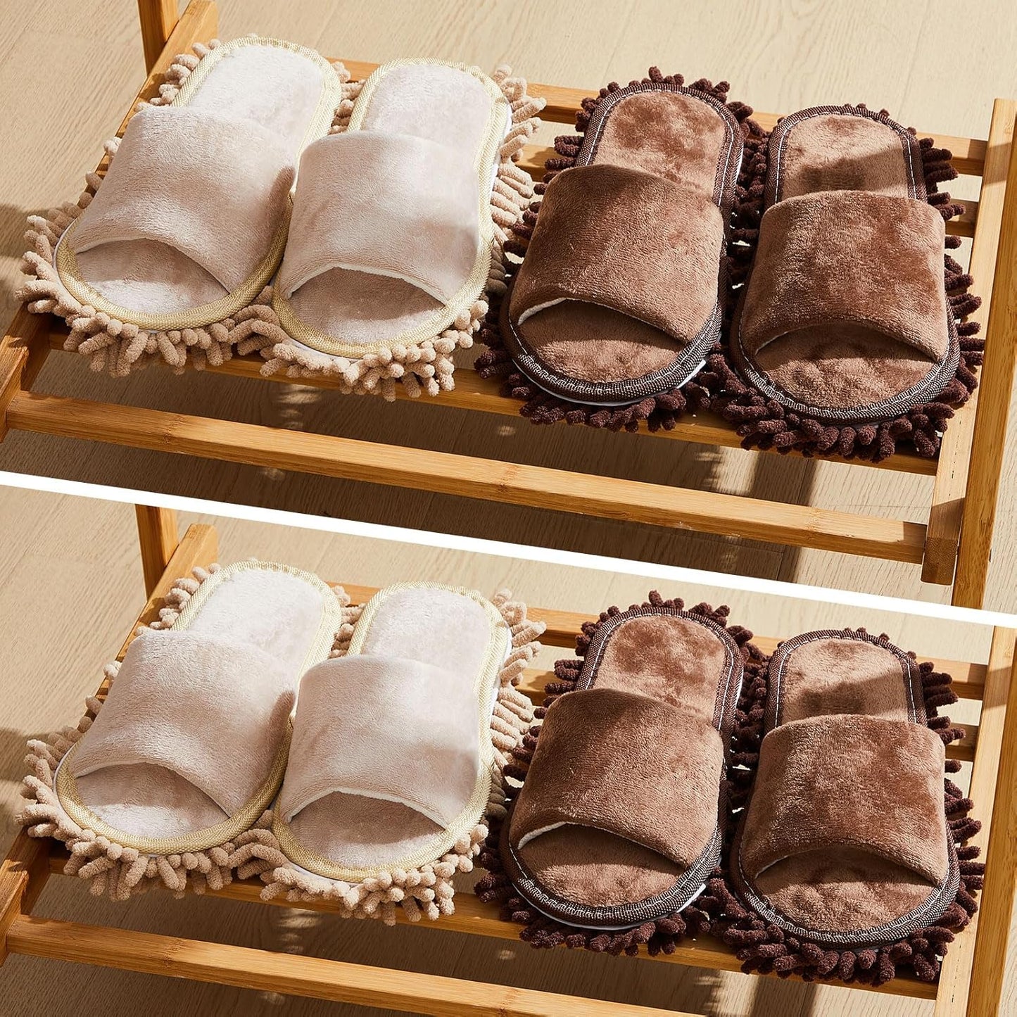 Jecery 4 Pair Washable Microfiber Mop Slippers Detachable Dusting Shoes for Floor Cleaning, Office & Home Use Suitable for Women & Men(Blue, Brown, Beige, White,L Size)