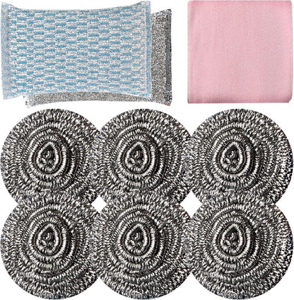 6Pcs Steel Wool Scrubbers - Flexible Scrubber Pads for Cleaning Dishes, Pots, Pans, Grills and Sinks