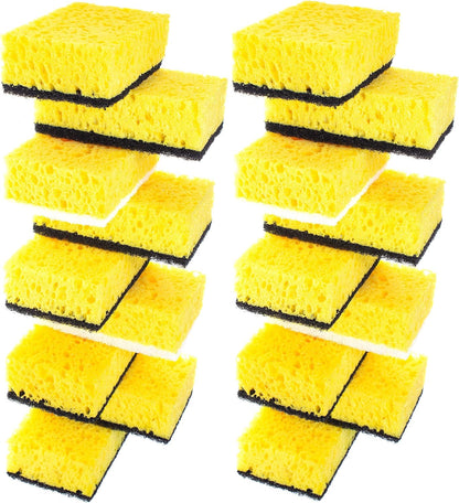 Green Multi Use Scrub Sponge. Made in Europe. 9 Pack, 4.3x2.8x1.4 inches. Odorless Heavy Duty and Non Scratch Fiber. Best, Durable, Delicate, Porous, Non Cellulose Kitchen Sponges and Scrubbers