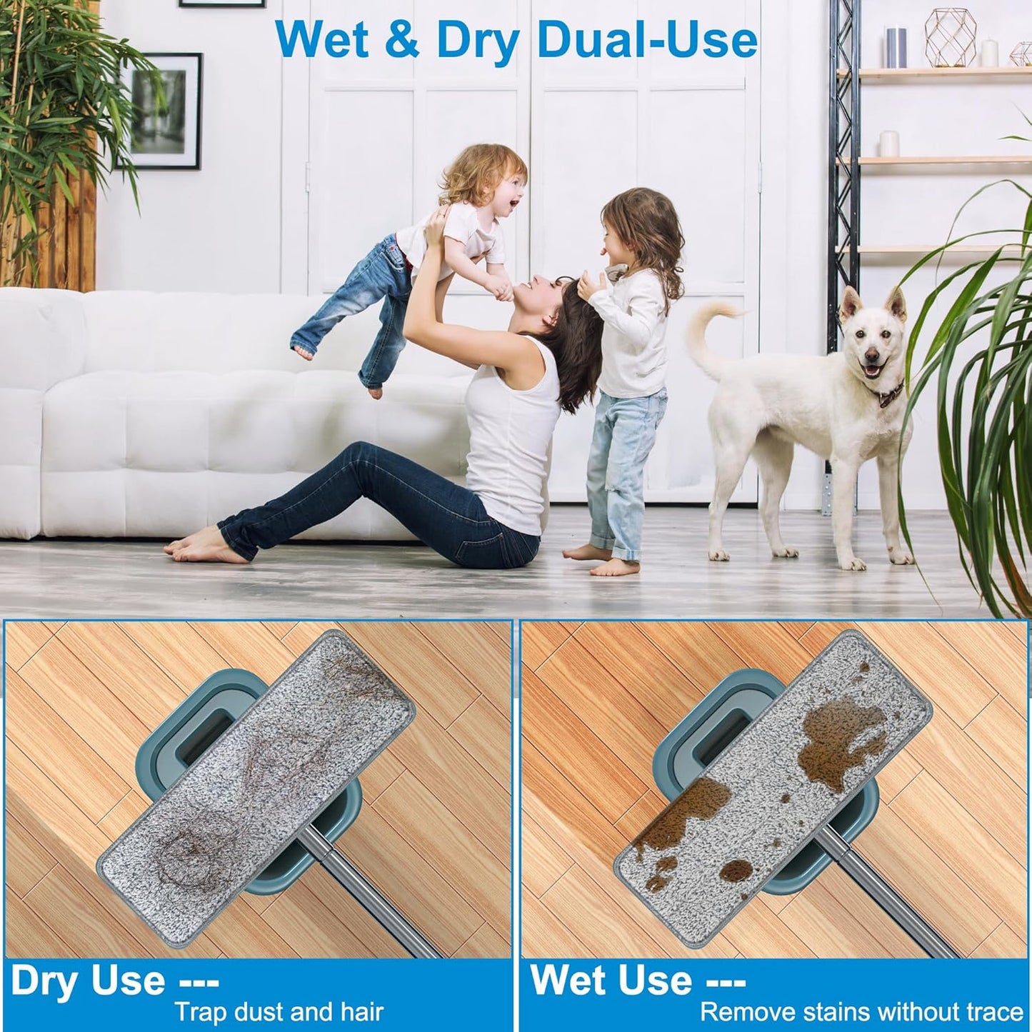 Aifacay Microfiber Mop Head Replacements Pads for Flat Floor Mop and Bucket Set, 13 Inch Reusable Microfiber Mop Pad Refills for Floor Cleaning Hard Wood Floor Microfiber Cleaning Pads - 6 Pack