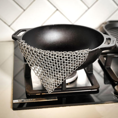 Chainmail Scrubber Cleaner 7.8" x 7.8" Premium 316L Stainless Steel Scrubber for Cast iron Pots,Pan, BBQ Grill, Wok and All Kitchenware Items - Stainless Steel