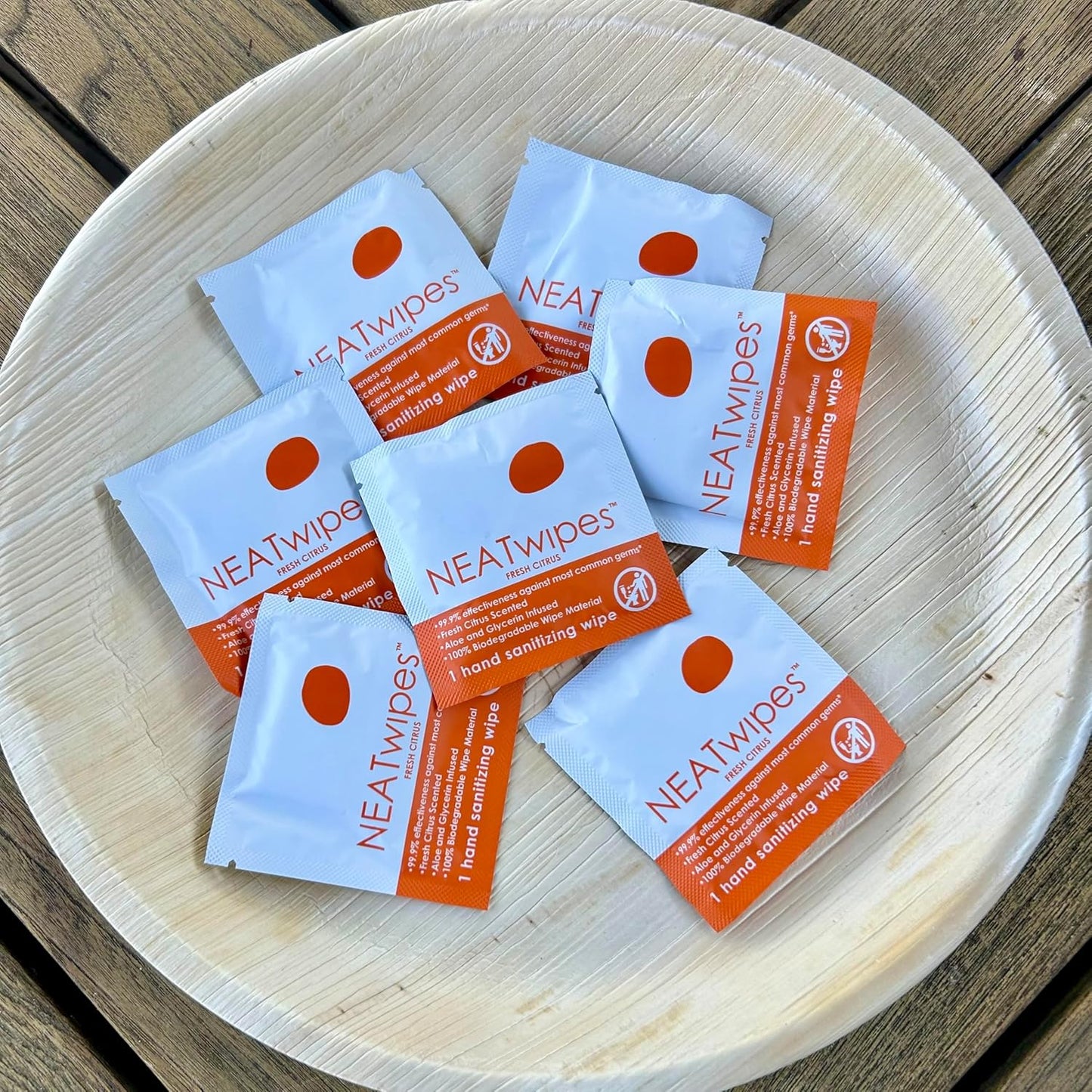 NEATwipes Hand Sanitizing Wipes | Travel Size | Disposable Wet Wipe & Planet Friendly | Lavender Essential Oil & Soothing Aloe | 24 Individually Wrapped Wipes per Package