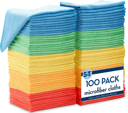 S&T INC. 150 Pack Microfiber Cleaning Cloth, Bulk Towels for Home, Reusable Microfiber Towels for Cars, Cleaning Rags, Assorted, 11.5 Inches x 11.5 Inches, 150 Count