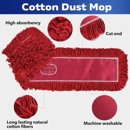 Matthew Cleaning 24'' Industrial Strength Cotton Dust Mop Refill Washable Replacement Heads for Residential & Commercial Use Fit Standard Dust Mop Frames, Hardwood, Laminate, Concrete Floors 3 Pack