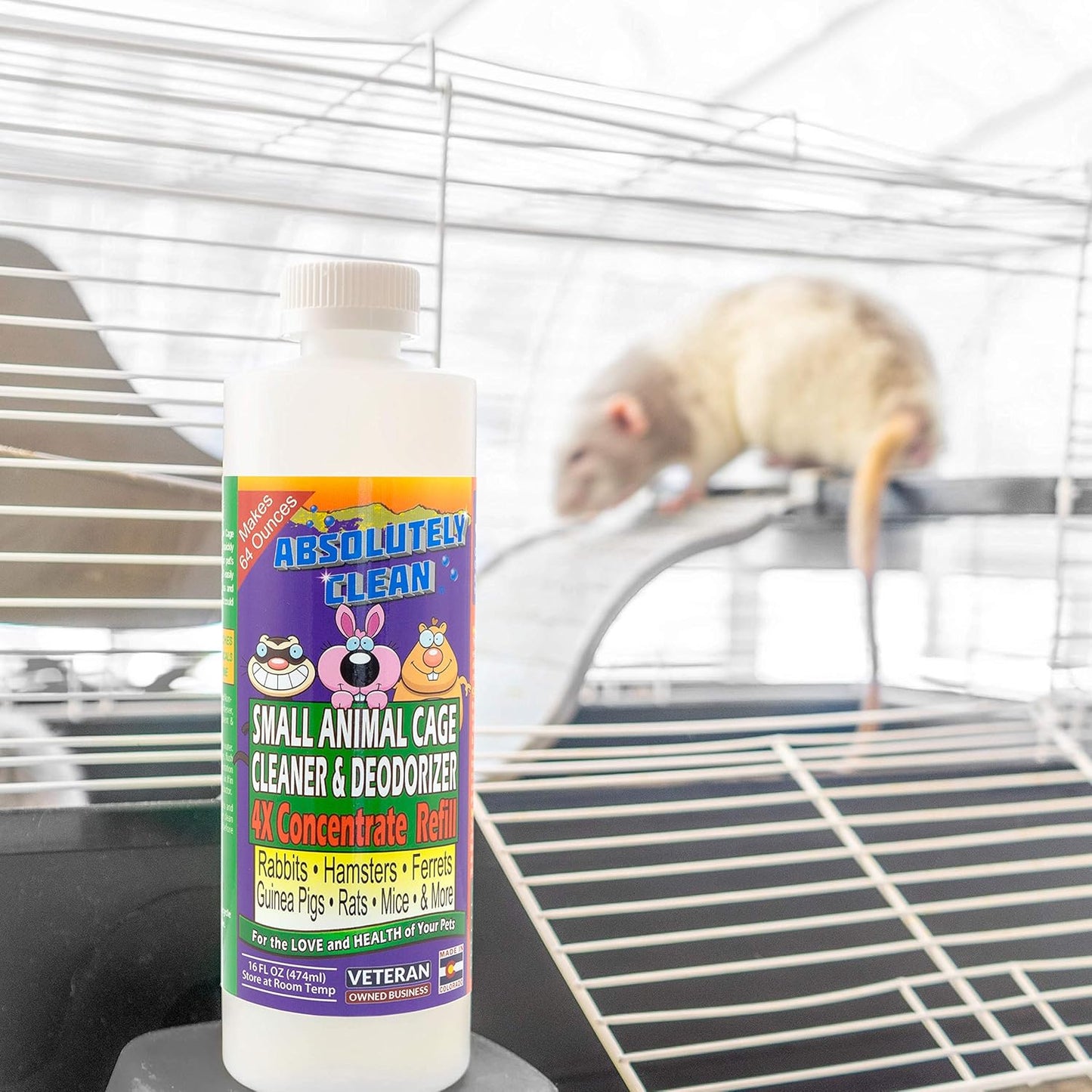Amazing Small Animal Cage Cleaner, Just Spray/Wipe, Easily Removes Messes & Odors - Hamster Cages, Mice, Rat Cage, Guinea Pig Cage, Rabbit Cage, Ferret Cage, Dog Cage - USA Made
