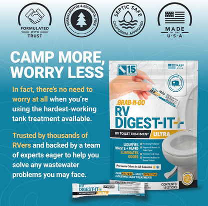 Unique RV Digest-It Plus RV Tank Treatment Pods – 16 Treatments, Breaks Down Waste & Toilet Paper + Eliminates Odors at Source, RV Black Tank Treatment