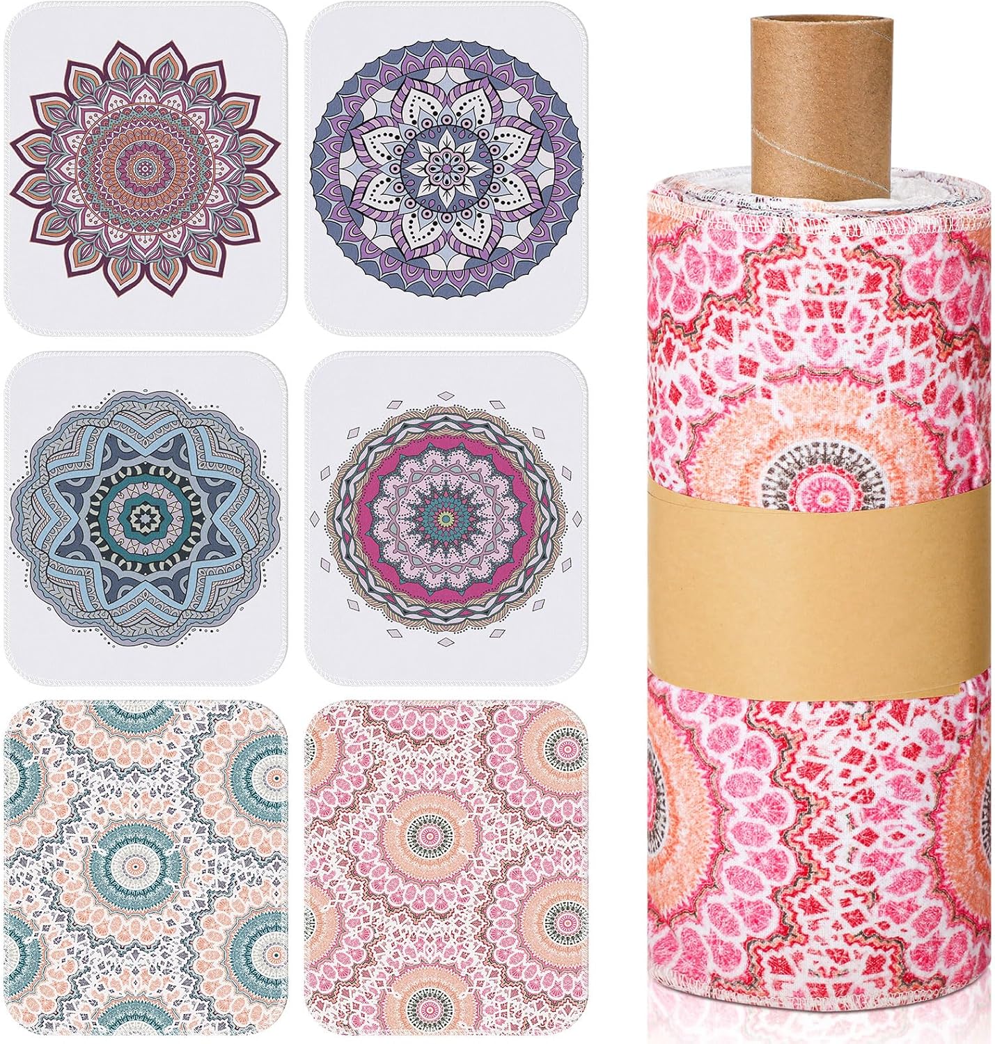 Redbaker 30 Pcs Reusable Paper Towels Rolls Kitchen Towels Bulk Washable Paperless Cloth Cotton Hand Napkins with Cardboard Reusable Napkins for Kitchen Bathroom(Floral,10 x 12 in)