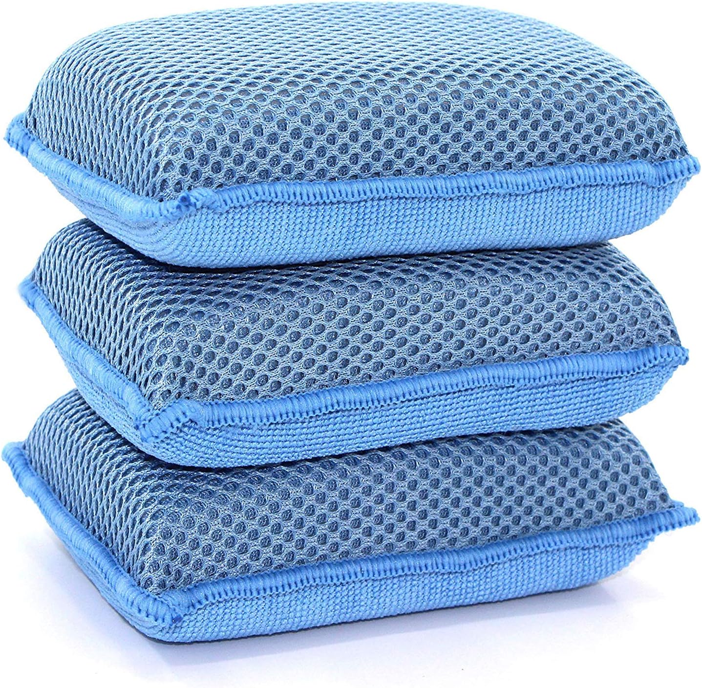Miracle Microfiber Kitchen Sponge by Scrub-It - Non-Scratch Heavy Duty Dishwashing Cleaning sponges- Machine Washable - (Blue)