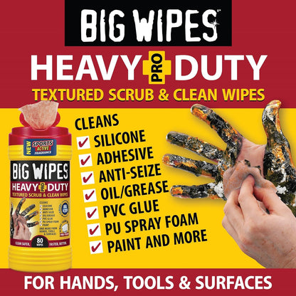 BIG WIPES Heavy Duty Industrial Textured Scrubbing Wipes (80 Count (Pack of 1), Multi-Purpose)