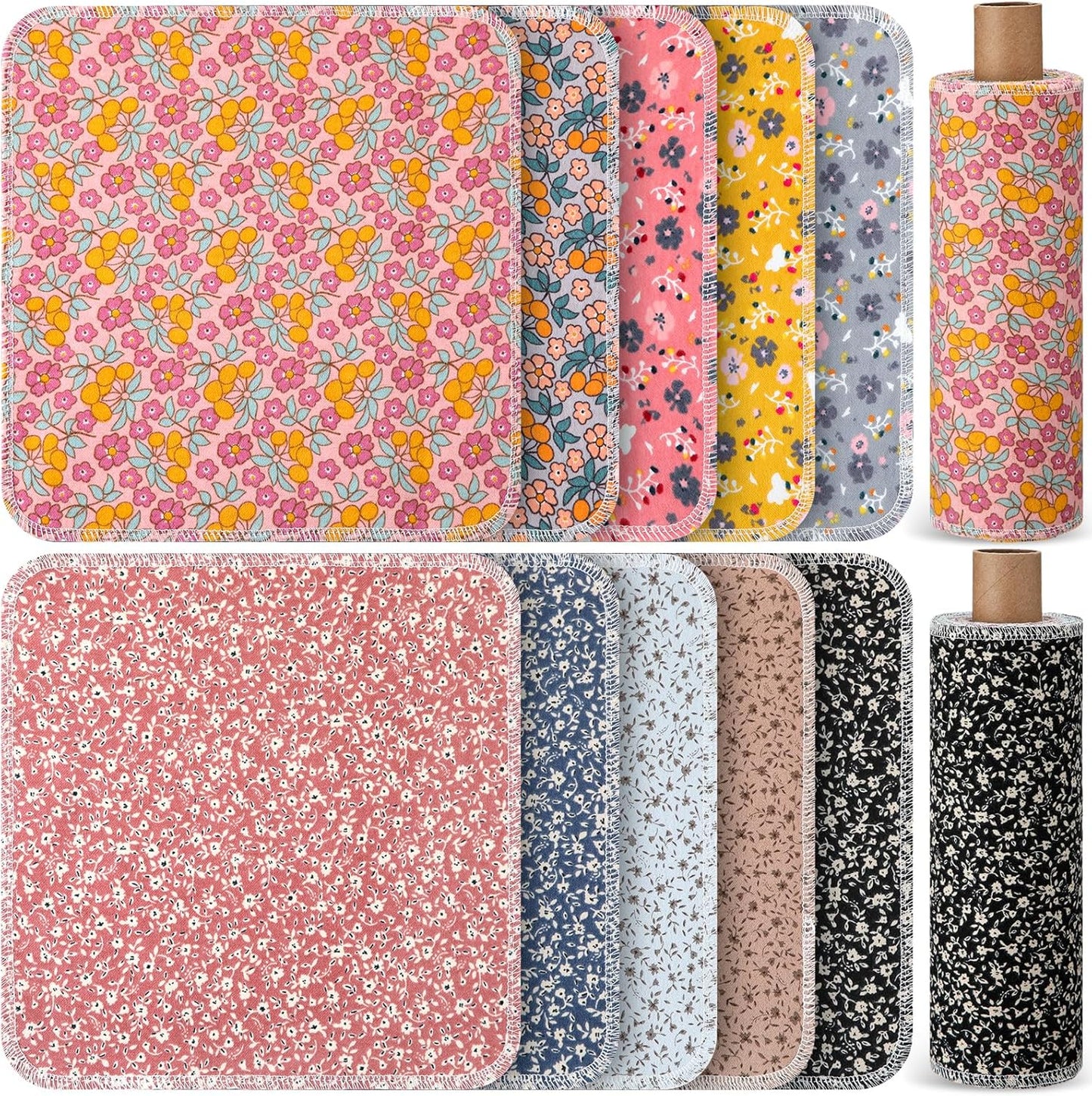 Redbaker 50 Pcs Reusable Paper Towels Paperless Reusable Cotton Cloths Toilet Absorbent Washable Paper Towels with Roll Kitchen Dishcloth for Kitchen Paperless Dishcloths(Stripe)