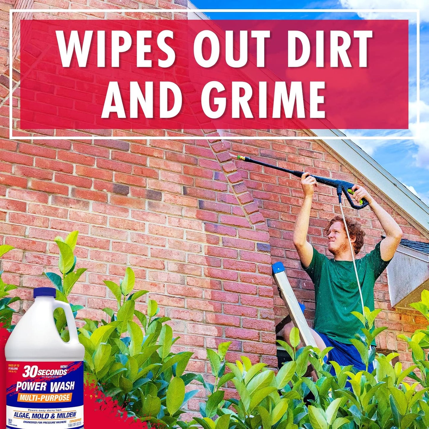 30 SECONDS Pressure Washer Concentrated Cleaner – Power Cleans Stains from Algae, Mold & Mildew, Dirt, Grime – Makes up to 20 Gallons