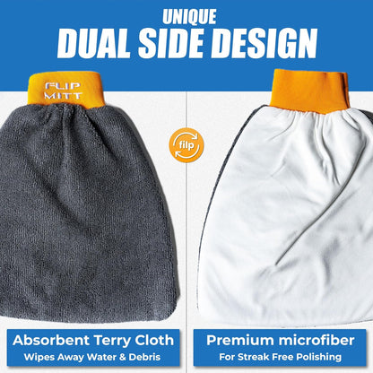 Flipper FLIP-MITT Microfiber Cleaning Mitt 2 Pack, Dual-Sided Terry Cloth & Microfiber Dusting Gloves for House Cleaning, Glass Polishing, Kitchens, Bathrooms, Cars & Aquariums