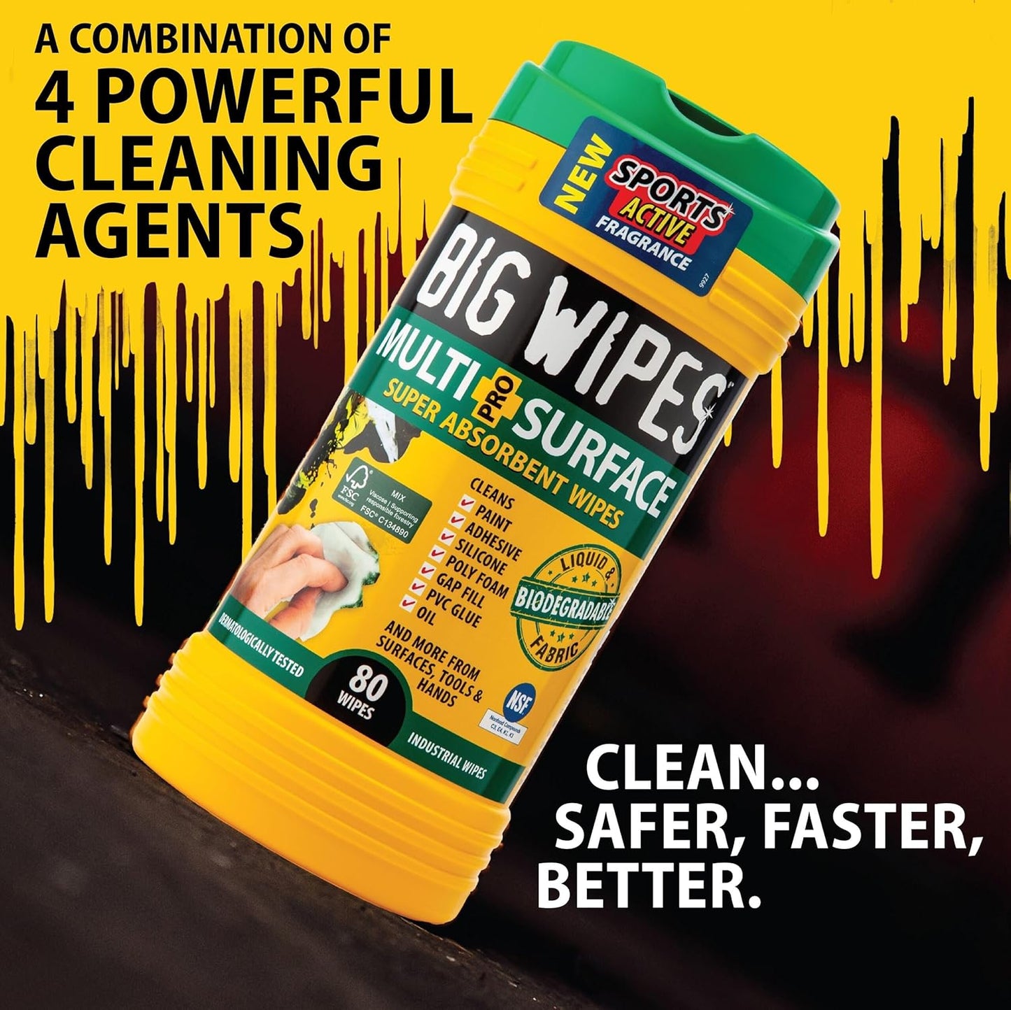 BIG WIPES Heavy Duty Industrial Hand Cleaning Wipes, Textured Scrubbing Degreaser Wipes for Mechanics and Tool Cleaner – 80 Count Canister (1 Pack)
