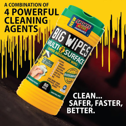 BIG WIPES Heavy Duty Industrial Hand Cleaning Wipes, Textured Scrubbing Degreaser Wipes for Mechanics and Tool Cleaner – 80 Count Canister (1 Pack)