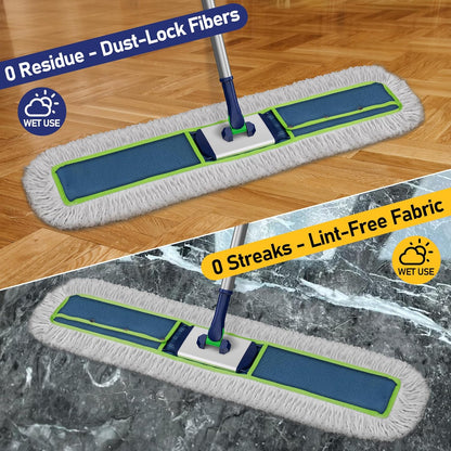41" Commercial Dust Mop: Large Push Broom Wide Industrial Heavy Duty Hardwood Dry Sweeping Mop with 2 Pads Long Handle for Janitor Indoor Warehouse Gym Cleaning