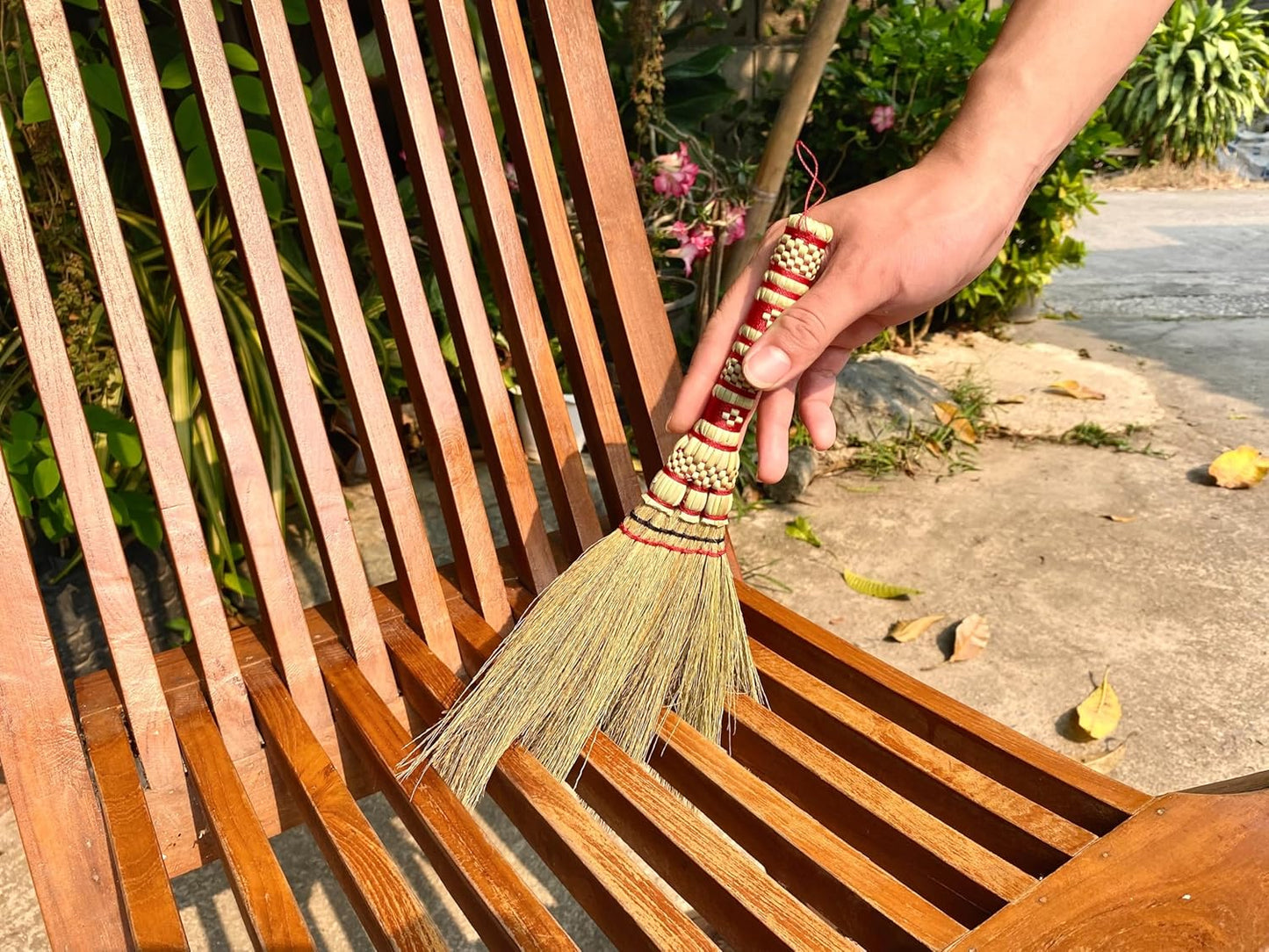 Small Corn Wisk Brush Broom 11 Inch Blue, Red Flagged Indoor Heavy Duty Multi Surface Hard & Soft Floor 100% Handmade(Blue), AW038-AW0038, length 11 Inch, wide 4.5 inch,