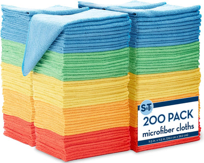 S&T INC. 150 Pack Microfiber Cleaning Cloth, Bulk Towels for Home, Reusable Microfiber Towels for Cars, Cleaning Rags, Assorted, 11.5 Inches x 11.5 Inches, 150 Count